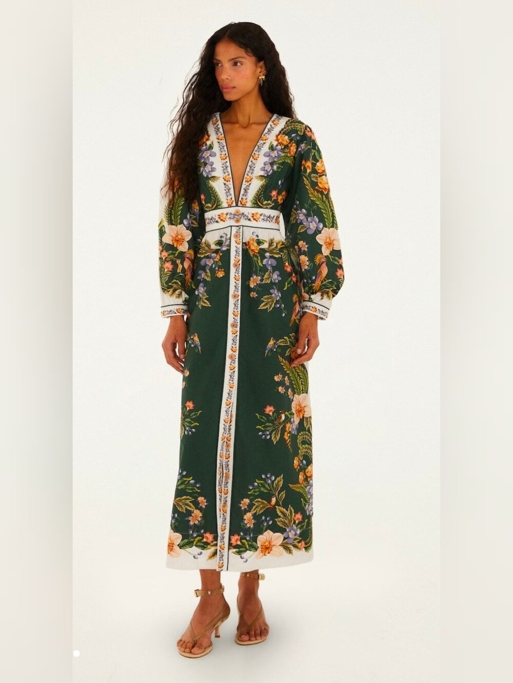 FARM Rio Nature Green Linen Maxi Dress Size Small